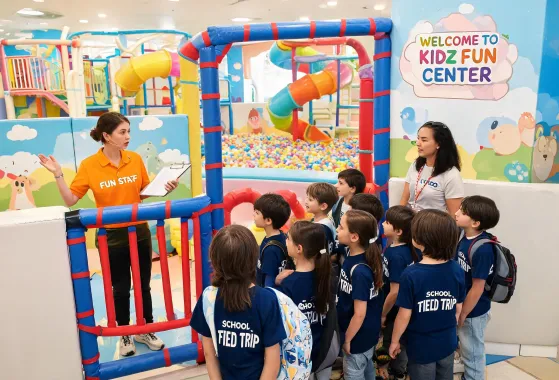 School group at indoor playground