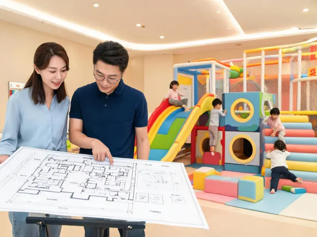 Founder reviewing indoor playground floor plan
