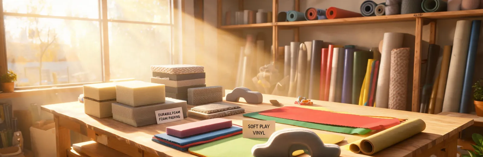 Durable soft play materials in a bright workshop
